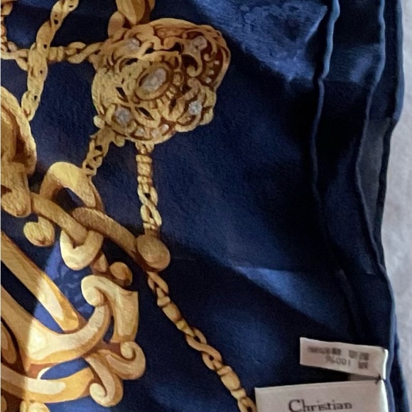 Christian Dior Navy and Gold Silk Scarf - Picture 2 of 10
